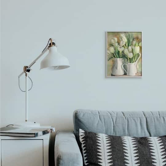 Stupell Industries White Tulips in Country Pitcher Wall Art in Gray Frame